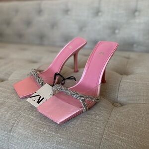 Zara Jeweled Pink Heeled Sandals